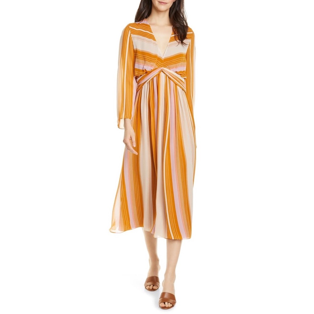 JOIE Andraya Long Sleeve Stripe Silk Dress